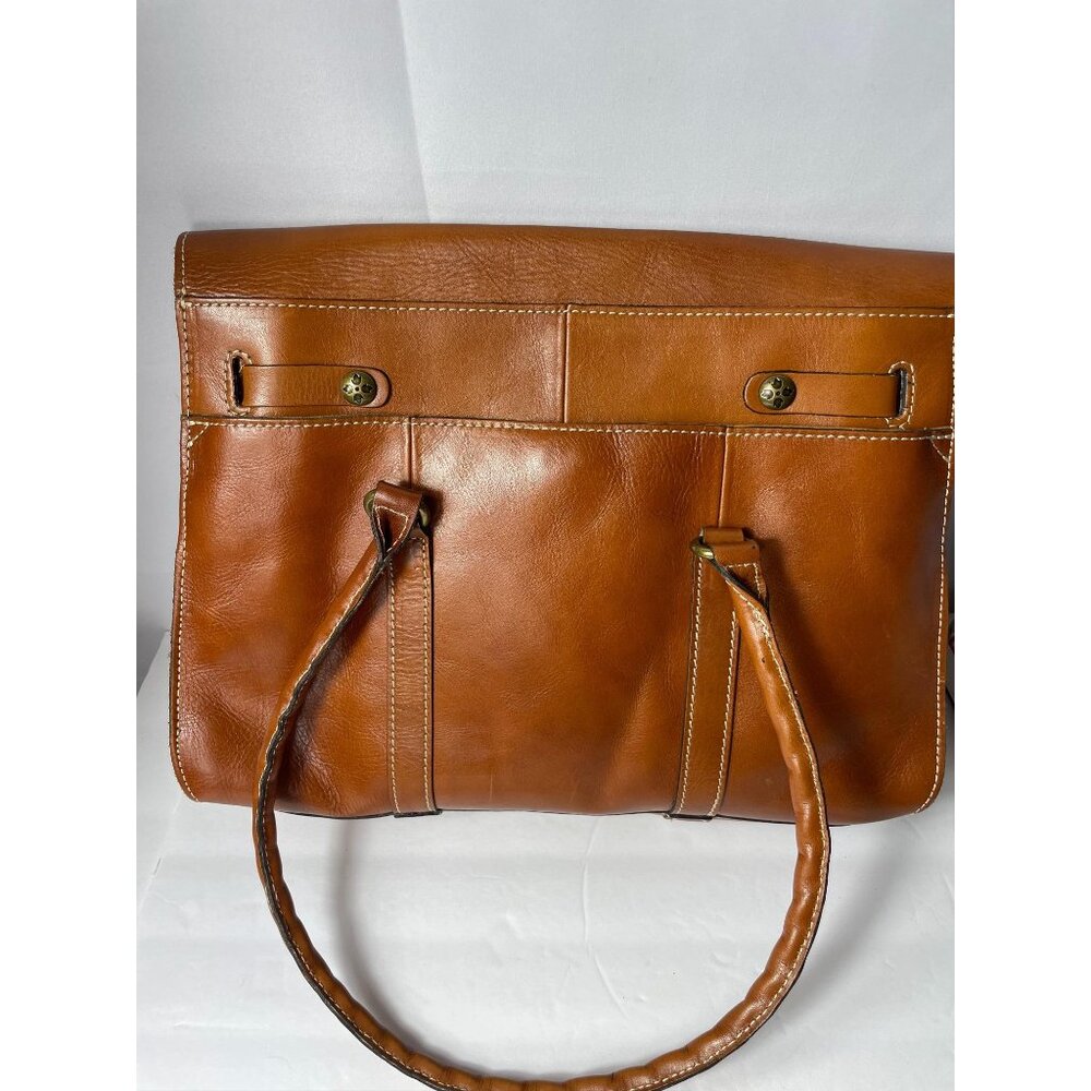 Patricia Nash Tan Leather Satchel Bag With Brass Lock & Dual Handles Spacious - Picture 2 of 7
